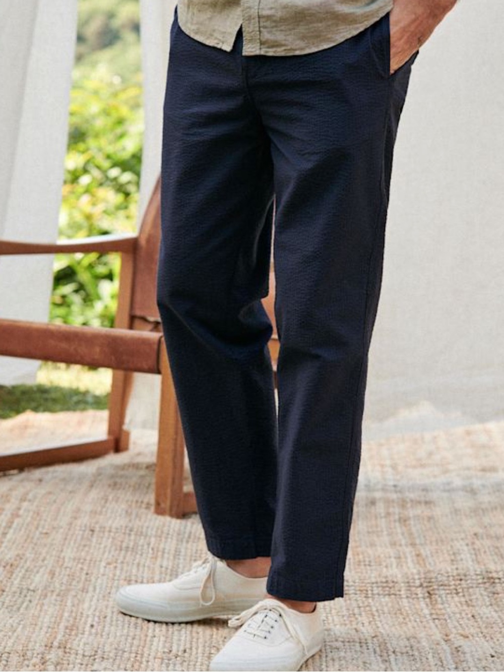 NWT OCTOBRE EDITIONS SHANE TROUSERS NAVY SEERSUCKER